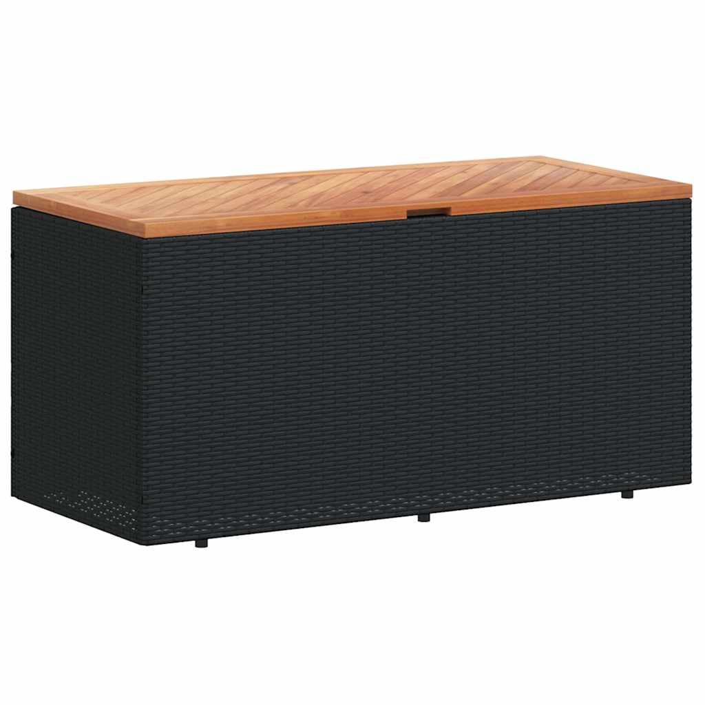 vidaXL Caja de almacenaje jardín madera acacia ratán negro 110x50x54cm