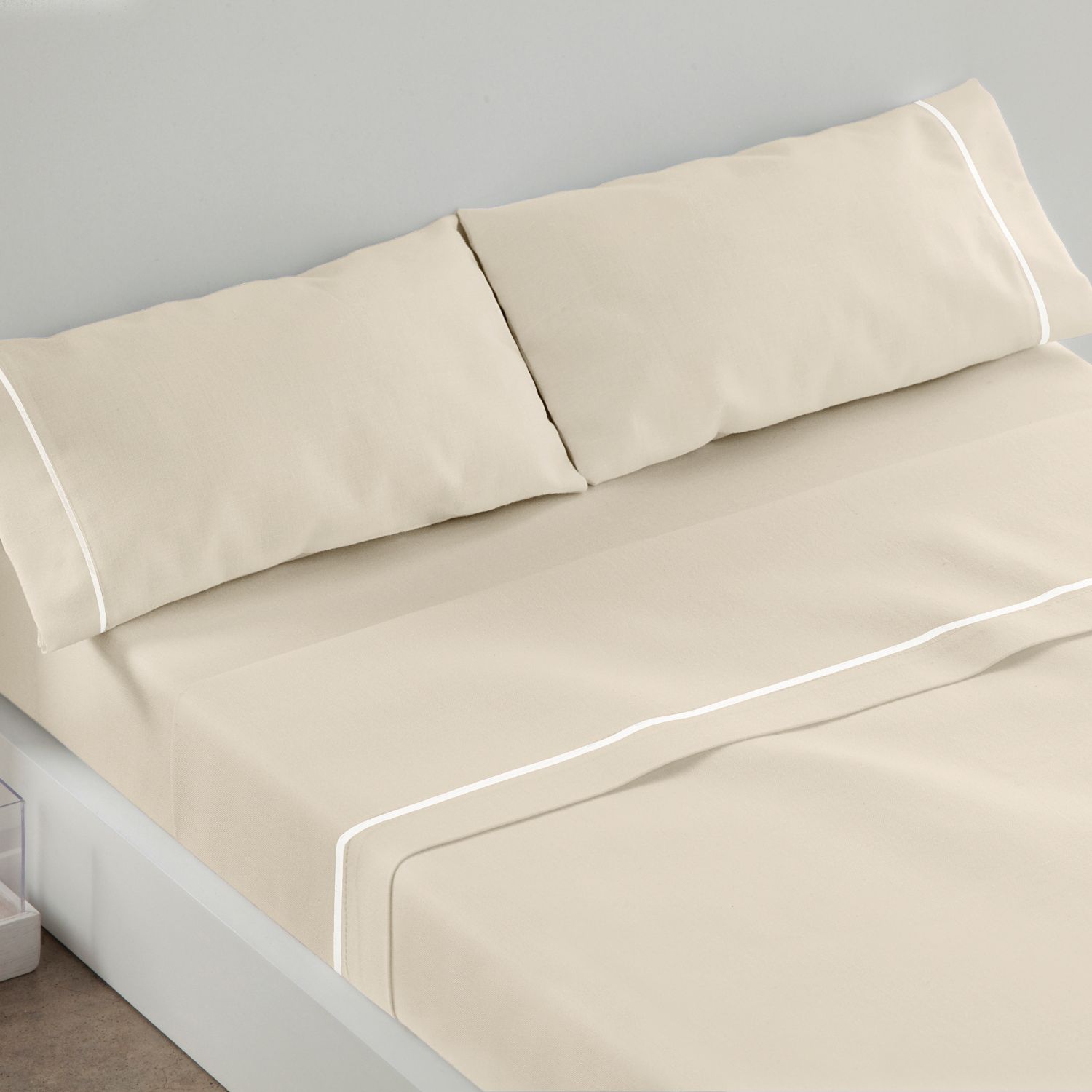 Juego de Sábanas 100% Algodón Burrito Blanco | Premium con Ribete Decorativo | Suave y Transpirable | Blanco, Gris y Azul