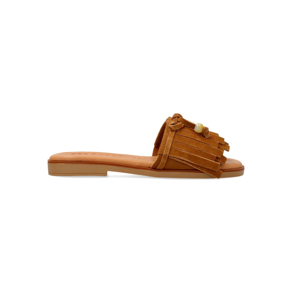 MTNG - Sandalias planas Alysa de piel con flecos y lazada adornada con cuentas estilo boho chic para mujer, plantilla Comfort ideal para looks estivales