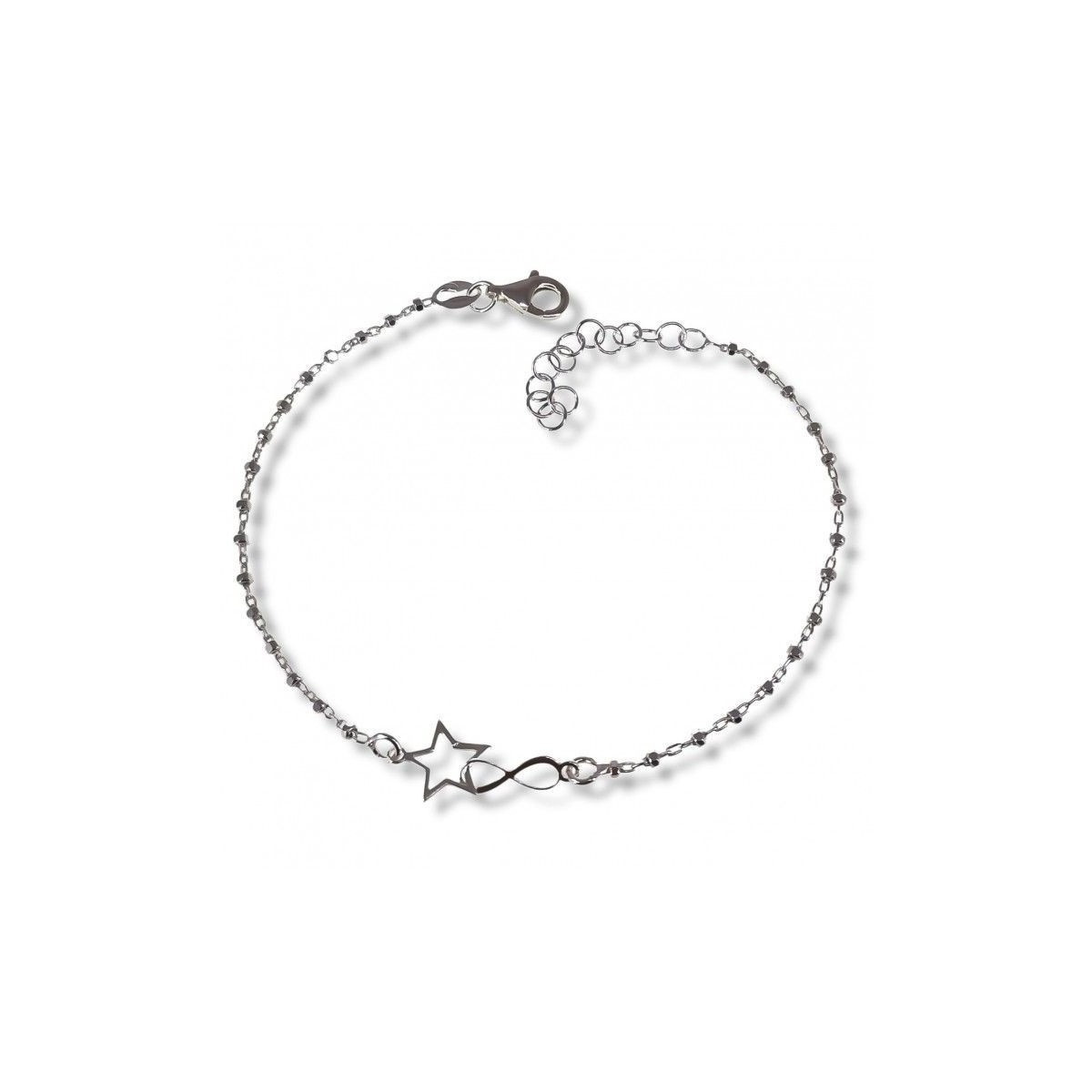 Pulsera plata Ley 925m mujer 17 cm. combinada infinito 10 mm. detalle estrella 8 mm. entrelazado