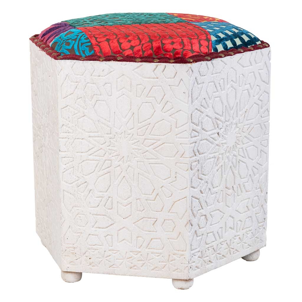 WANDERLUST DECO Taburete de madera blanco 46x46x41h cm de estilo Artesanal