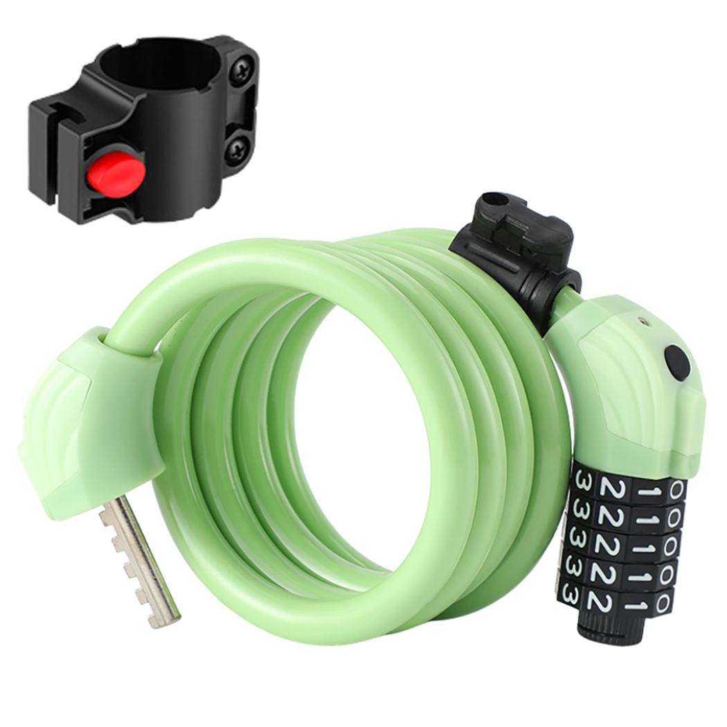 Candado Antirrobo de Cable 120 cm Combinación de 5 Dígitos y Luz LED para Bicicleta, Patinete o Moto – Verde Lima - Zwheel