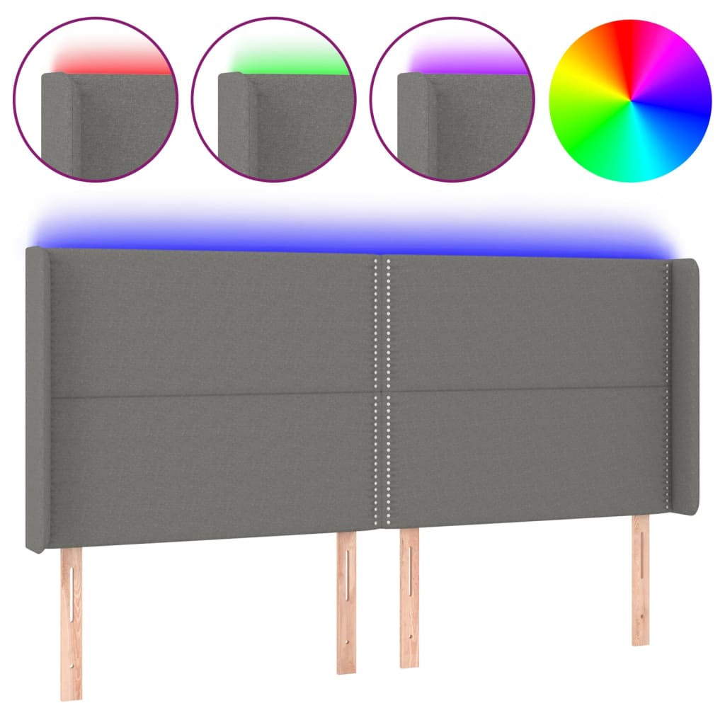 vidaXL Cabecero con LED de tela gris oscuro 203x16x118/128 cm
