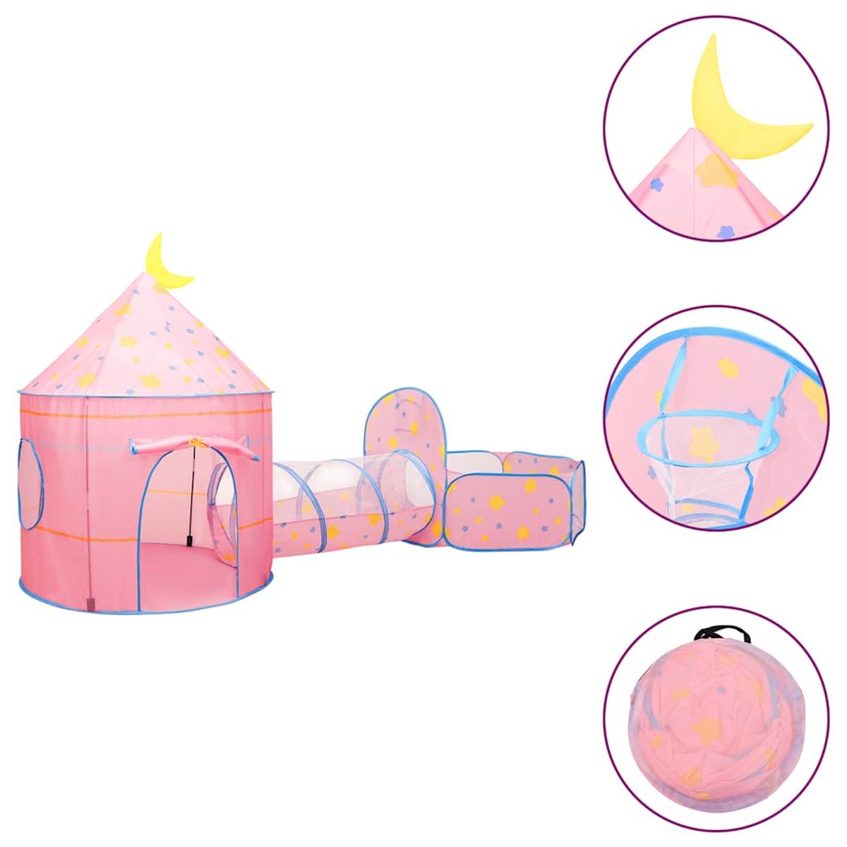 Parque de juegos infantil PinkDream 2 tiendas + túnel multicolor 128x120x301 cm
