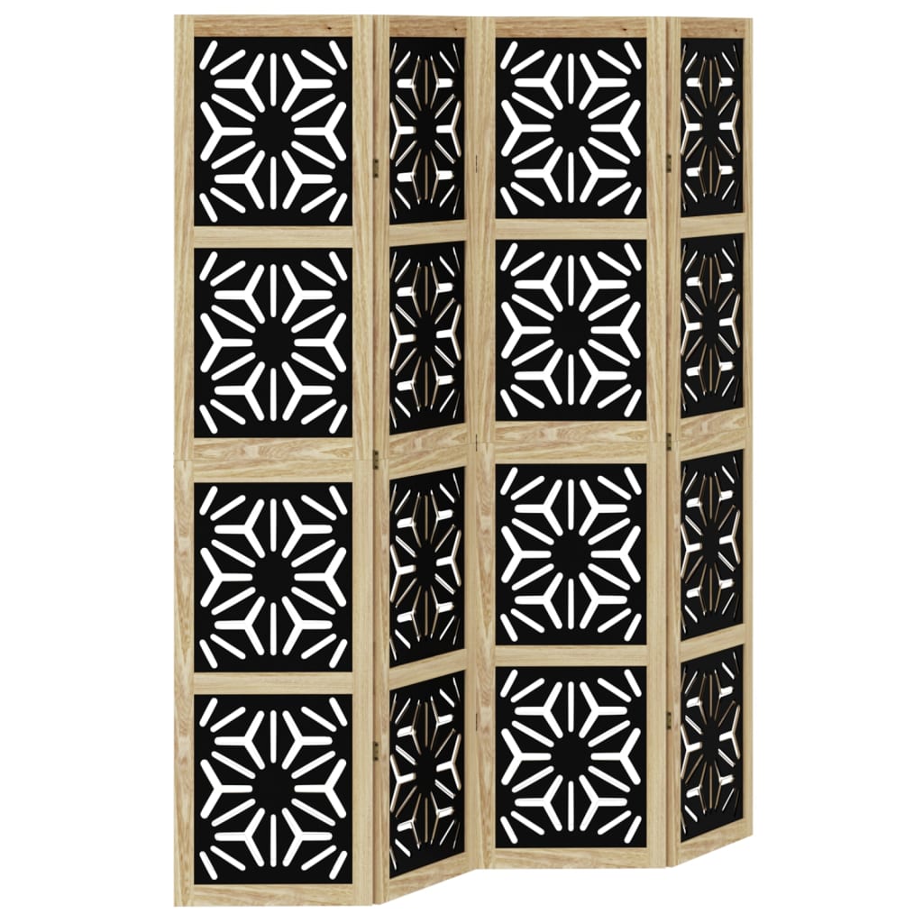 vidaXL Biombo separador 4 paneles madera maciza Paulownia marrón negro