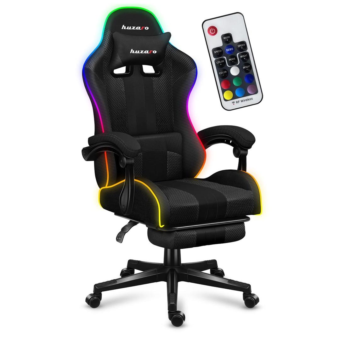 Huzaro Force 4.7 RGB Gaming Chair with Adjustable Headrest, Breathable Mesh Fabric, Ergonomic Design, RGB Lighting, 90-140° Recline, and Lumbar Support, Height Adjustable (43-53 cm), 5 Wheels, for Gamers and Home Office.