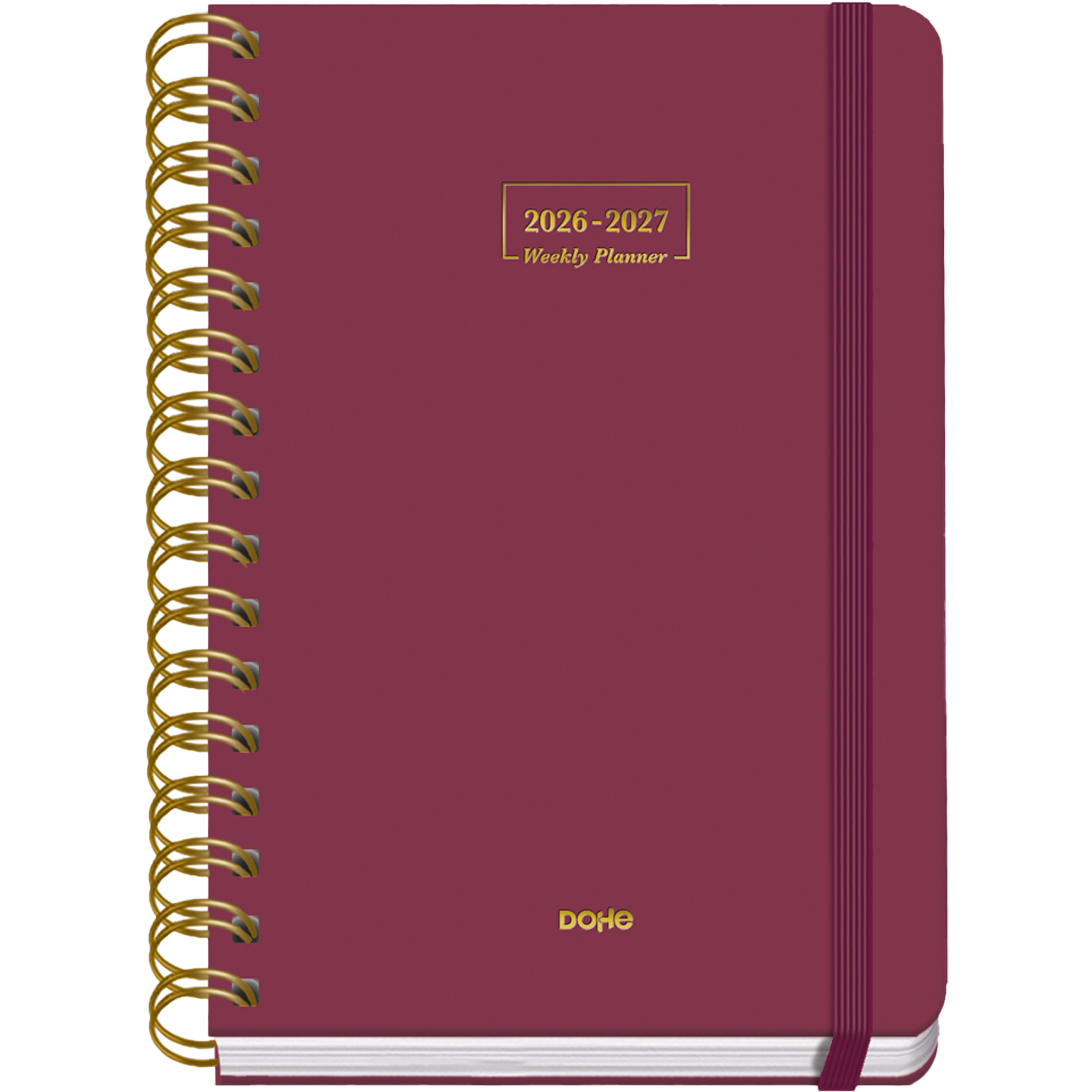 Dohe - Agenda Escolar 2026 2027 - Septiembre a Junio, Semana Vista, A5 (15x21 cm), Tapa Dura Suave, Espiral Doble, Cierre con Goma Elástica, 2 Páginas de Pegatinas, Español e Inglés