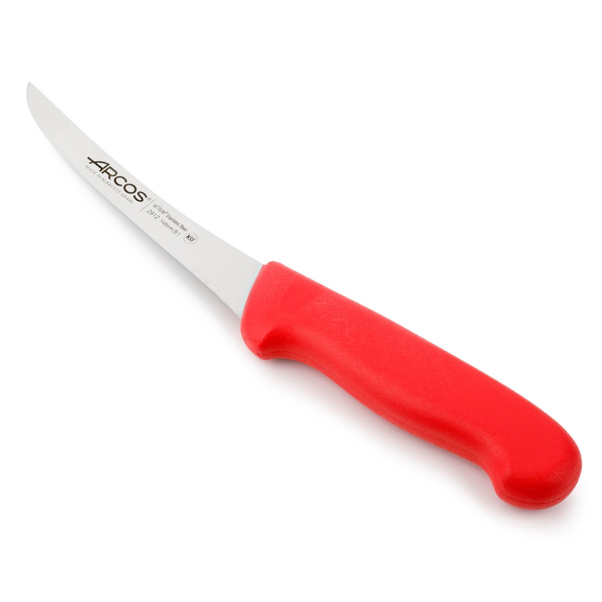 Arcos Cuchillo Deshuesador Curvo Semiflexible - Hoja Acero Inoxidable NITRUM 140 mm - Mango Polipropileno Rojo - Ideal para Desprender Huesos de Carne - Serie 2900