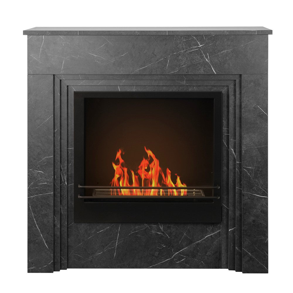 Chimenea de bioetanol de pie BELLINI de madera efecto mármol negro. Fabricada en Italia. L96 x P35 x H96.