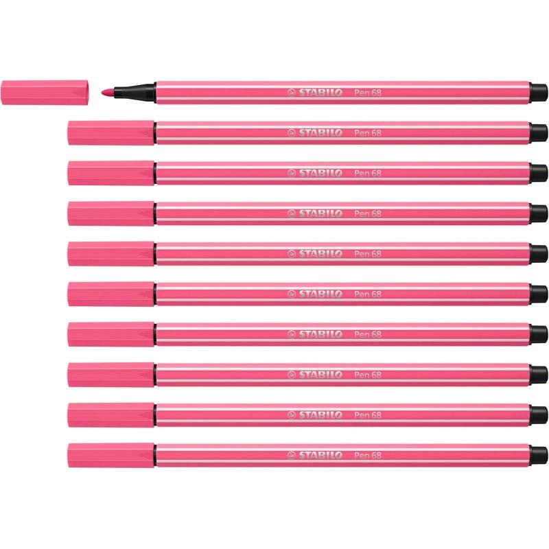 Stabilo pen 68 rotulador de punta de fibra - trazo de 1mm aprox. - tinta con base de agua - color rosa (10 uds)