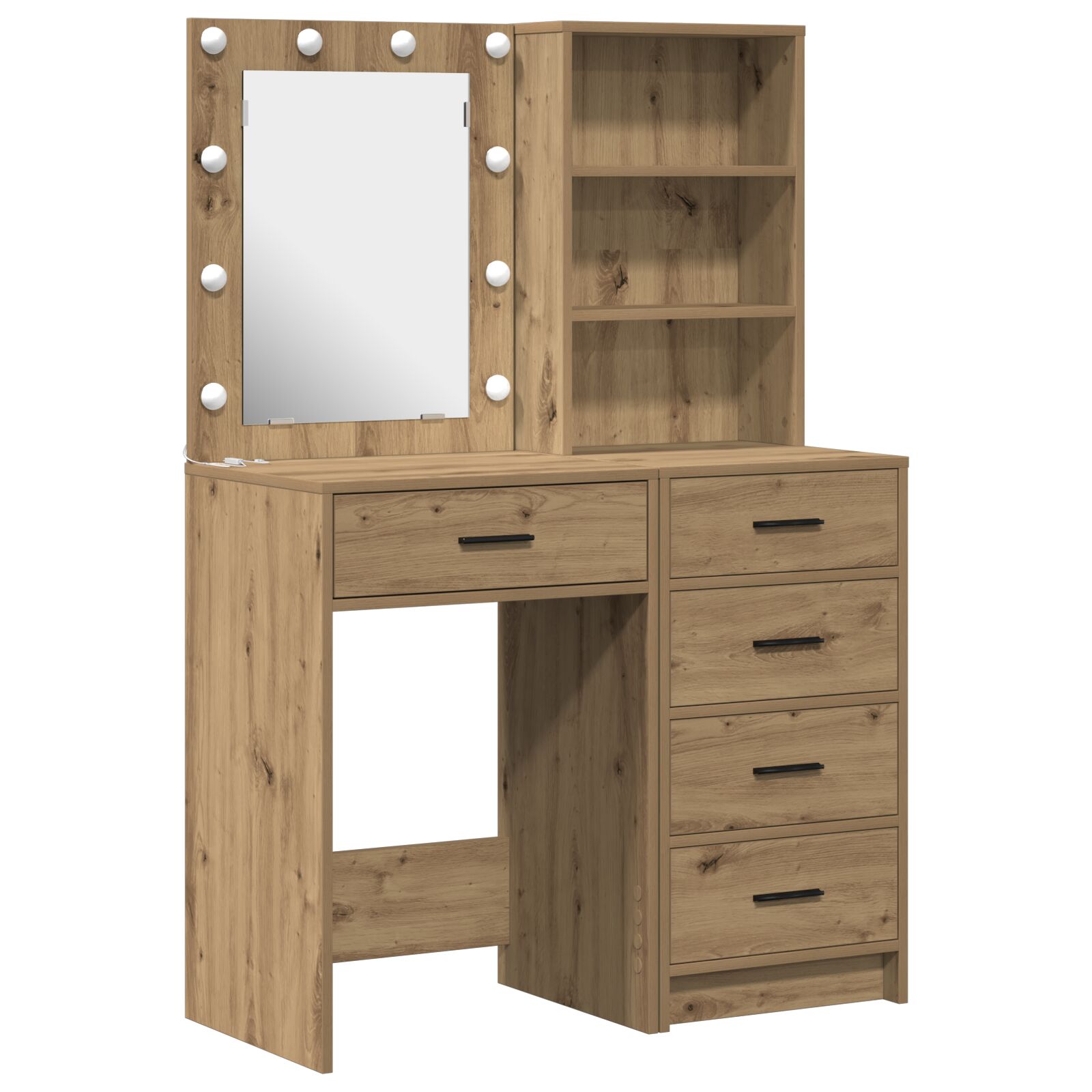 Set de tocador de 2 piezas con LED de vidaXL en madera de roble artesanal