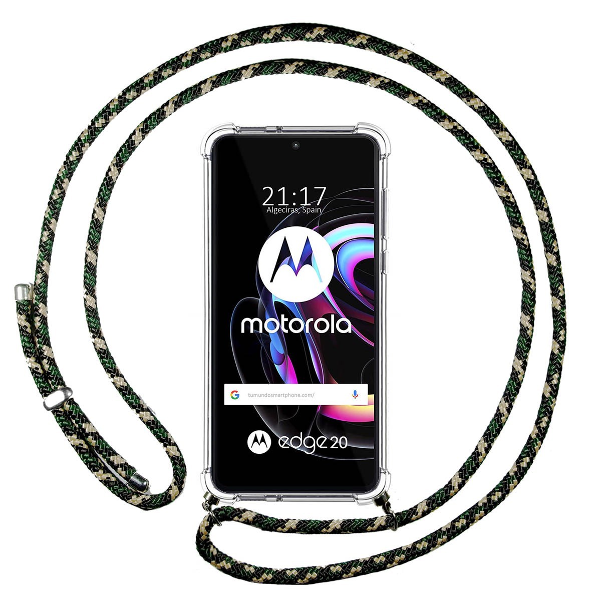 Funda Colgante Transparente para Motorola Edge 20 con Cordon Verde / Dorado