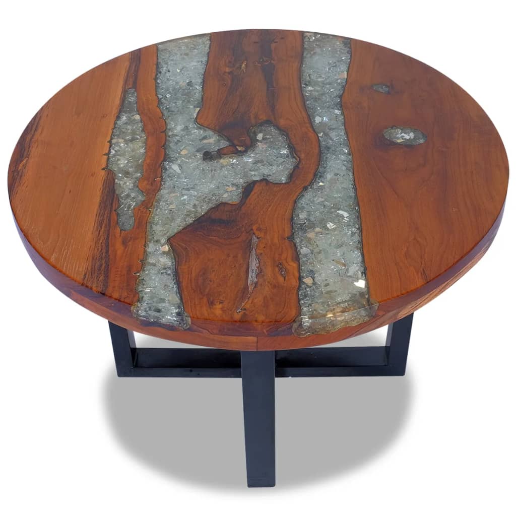 vidaXL Mesa de centro de resina de teca 60 cm Mesita de Salón o Comedor o Auxiliar Mesa de Café Meuble Salón