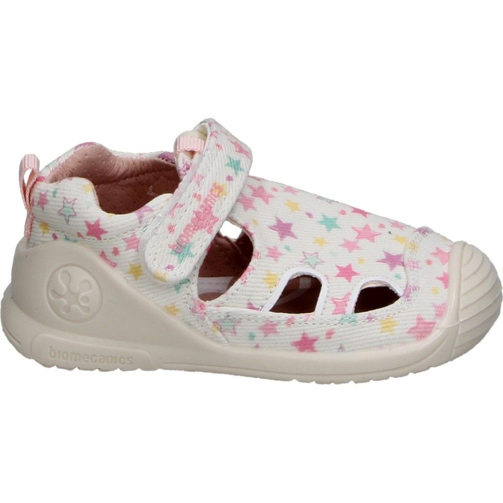 BIOMECANICS | Sandalias Biomecanics para Bebé – Sandalia Primeros Pasos Blanca con Dibujo de Estrellas – Sandalia de Lona con Velcro – Flexibles y Ligeros – Respetuosos con el Pie – Transpirable – Modelo 262177-B050