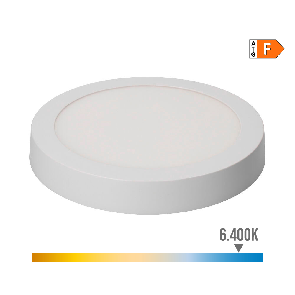 Edm Downlight Led Superficie Redondo 20w Luz Fria 1500lm 6400k Blanco