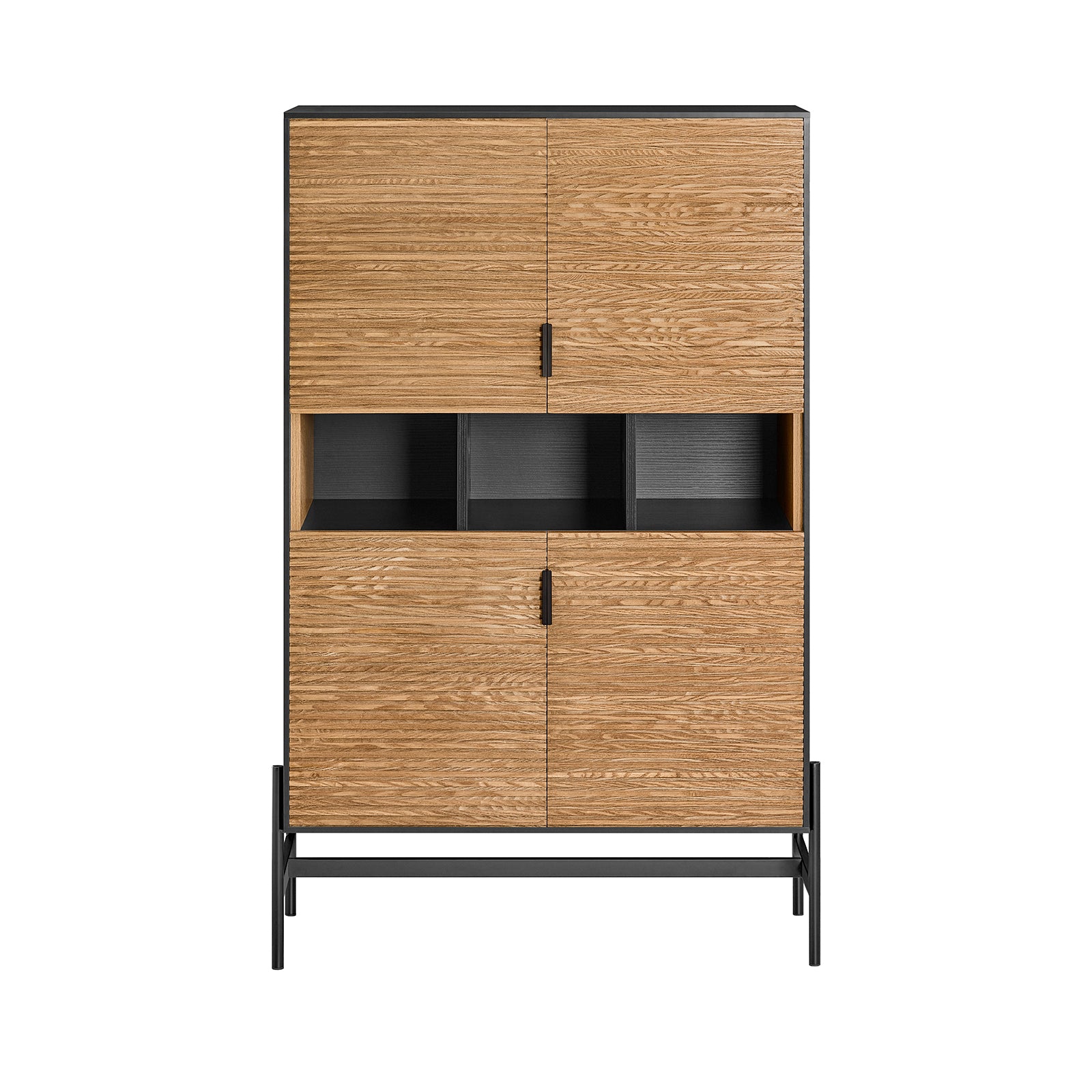 SoBuy Aparador Entrada Recibidor Buffet para Salón con 4 Puertas y 3 Compartimentos Abiertos 84 x 40 x 132 cm Negro HFSB03-SCH ES