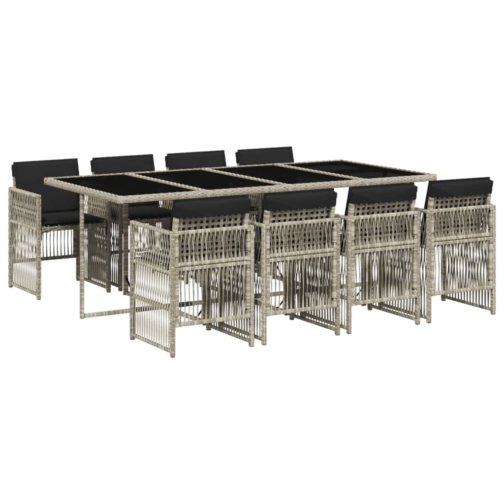 vidaXL Set comedor de jardín 9 pzas cojines ratán sintético gris claro