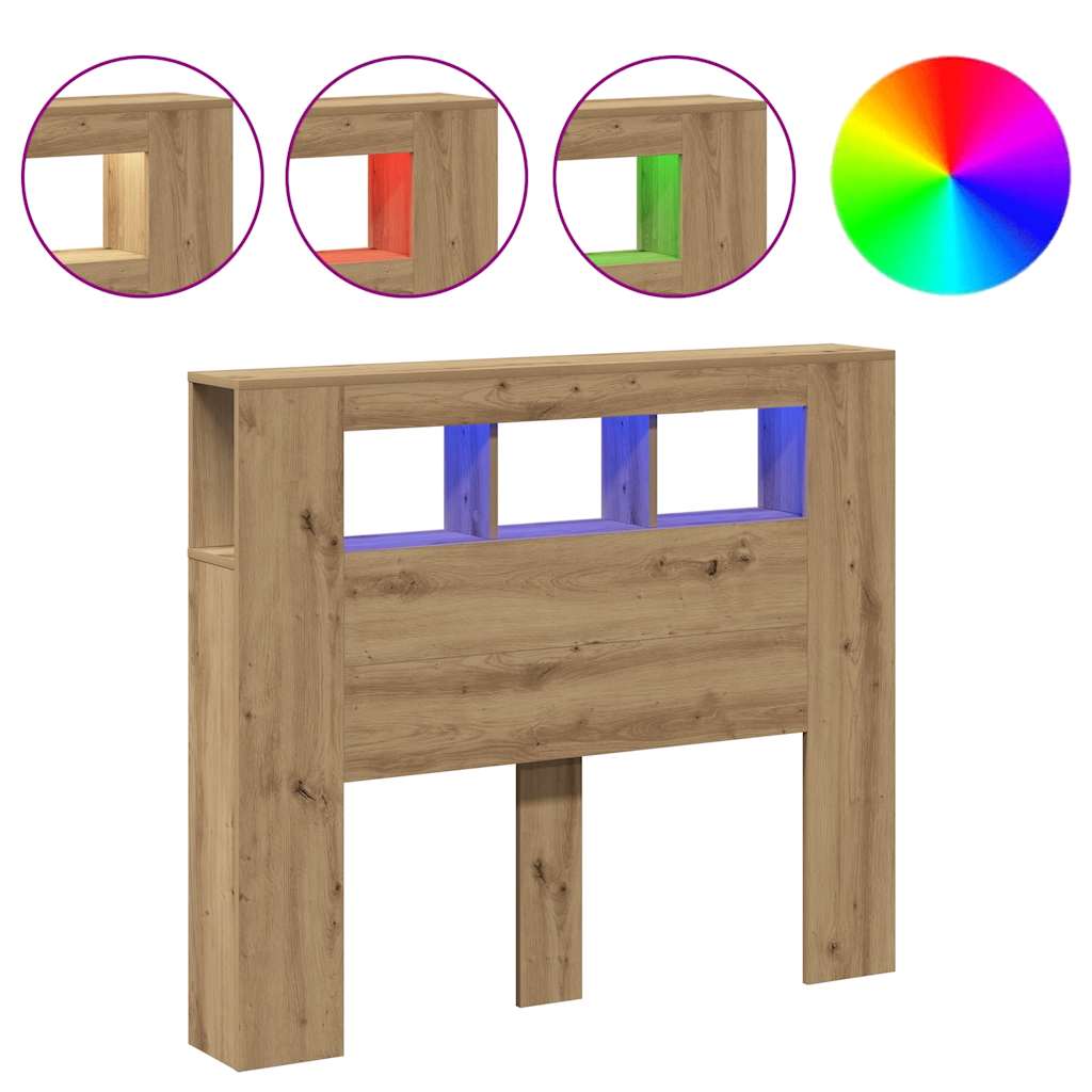 vidaXL Cabecero LED madera ingeniería roble artisan 120x18,5x103,5 cm