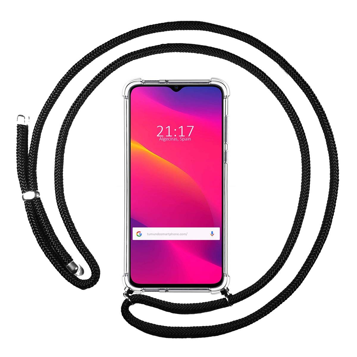 Tumundosmartphone Funda Colgante Transparente para Oppo A5 2020 con Cordon Negro