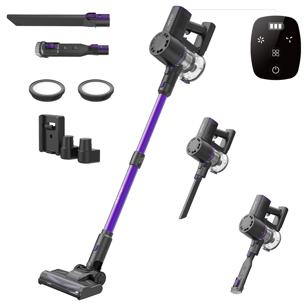 Escoba Aspiradora Sin Cable Mascotas Sofa Vactidy V8 Pro, 25kPa succión , Aspiradora de mano Inalambrica coche，sistema filtración ciclónica, depósito polvo 500ml, pantalla táctil LED, cabezal cepillo rotatable 180°, 35 minde autonomía limpia tapicerias