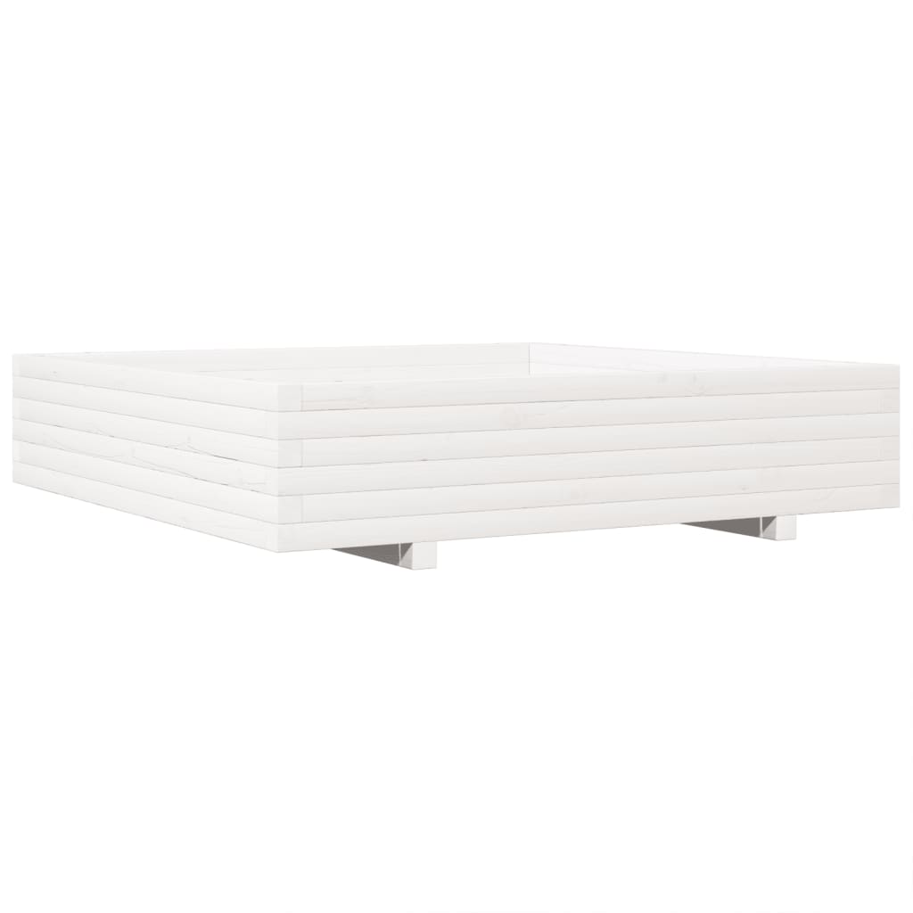 vidaXL Jardinera de madera maciza de pino 110x110x26,5 cm Color Pino natural,  Blanco,  Marrón cera y mas