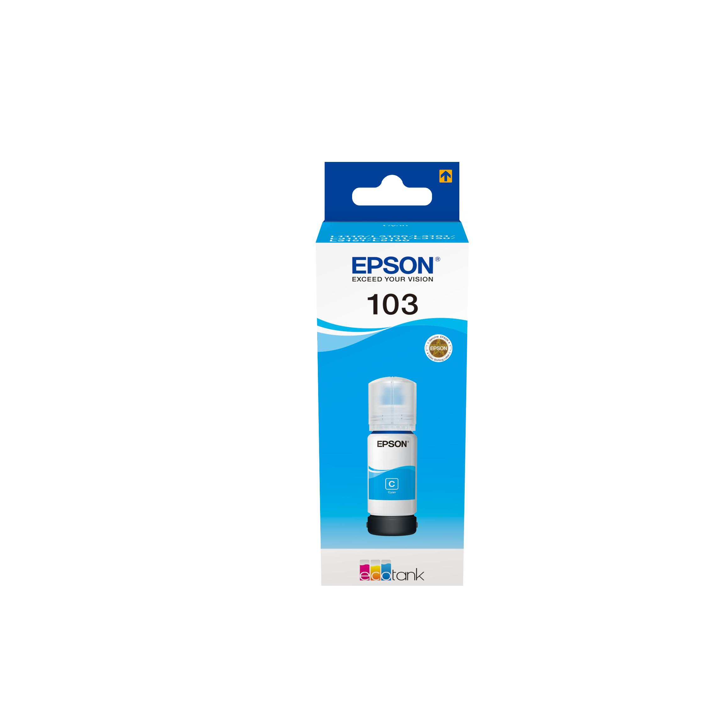 Epson 103 EcoTank Cyan ink bottle (WE) - Original Cian - Para L5190, L3156, L3151, L3150, EcoTank L3