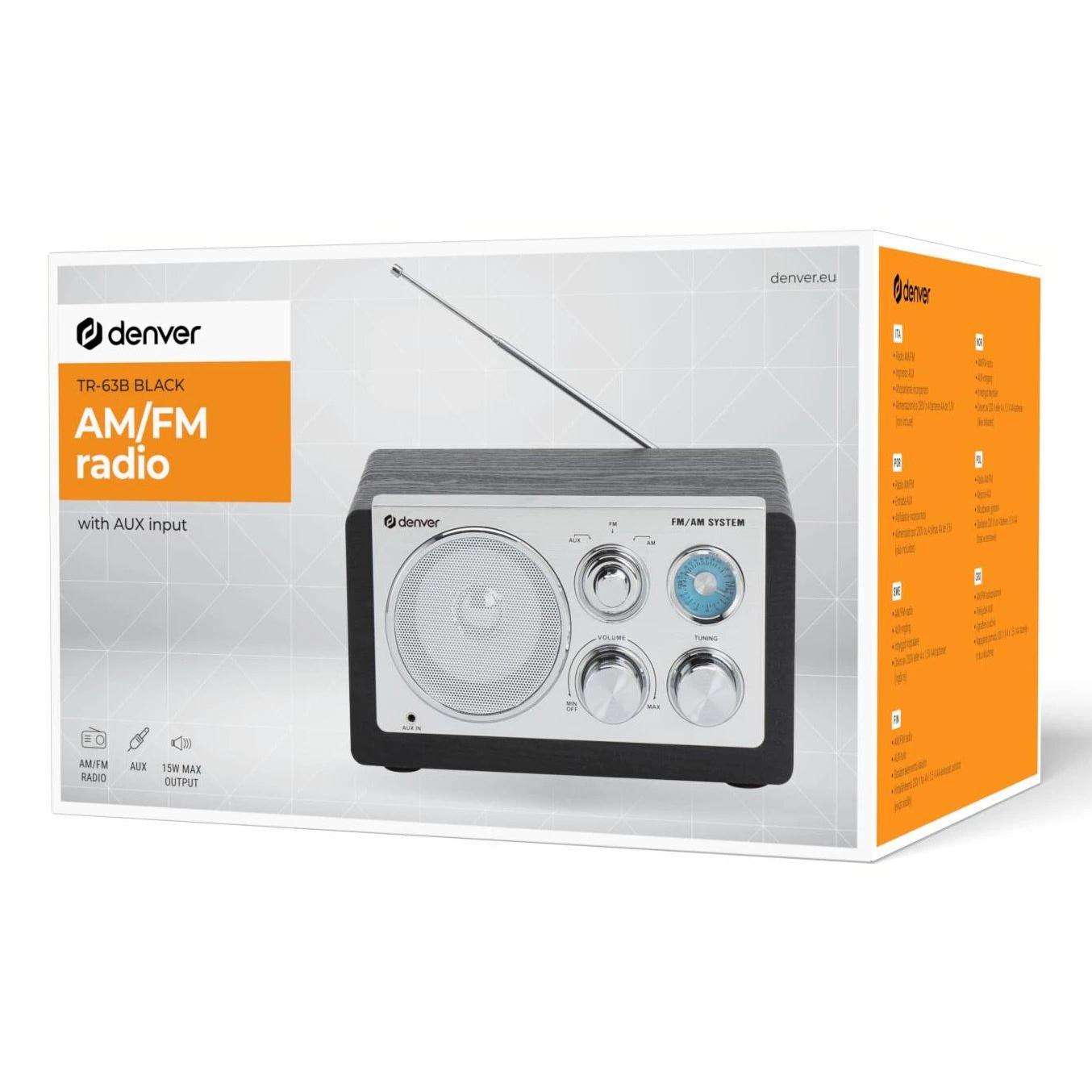 Denver - Radio analógico y reproductor CD portátil AU278122 con Bluetooth, USB, entrada auxiliar y auriculares, funcionamiento con pilas o adaptador, color negro
