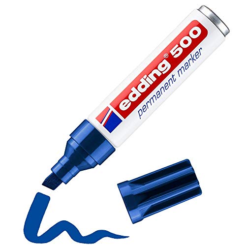 edding 500 marcador permanente - azul - 1 rotulador - punta biselada 2-7 mm - resistente al agua, de secado rapido, rotuladores indelebles - para carton, plastico, madera, metal, vidrio
