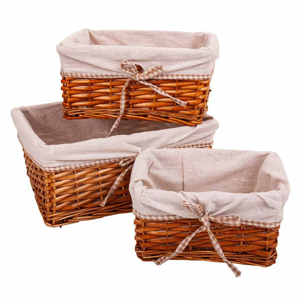 Cestos Mimbre Forrado Set 3Pzas 31x36,5x16cm, El mejor complemento para tu hogar