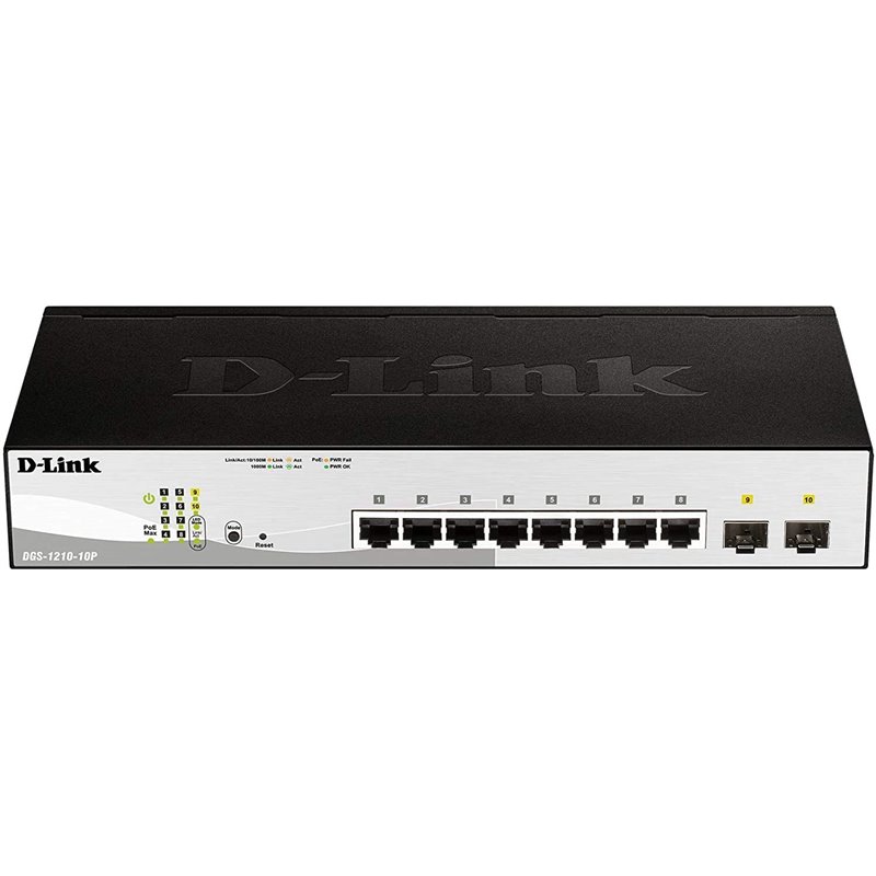 D-Link DGS-1210-10P switch Gestionado L2 Gigabit Ethernet (10/100/1000) Energía sobre Ethernet (PoE) 1U Negro