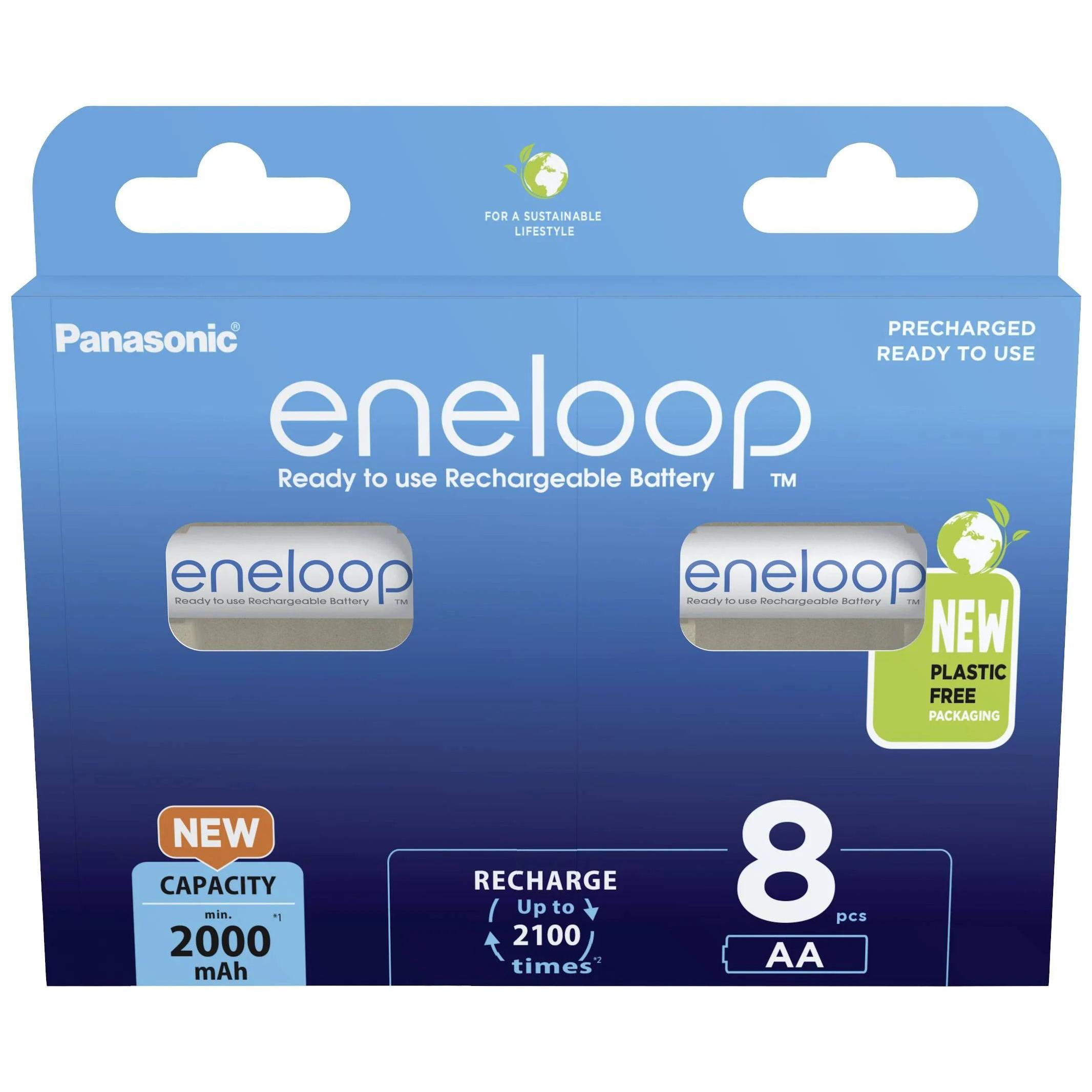 Pilas Panasonic Eneloop AA de 2000 mAh (8 unidades, BK-3MCDE/8BE)