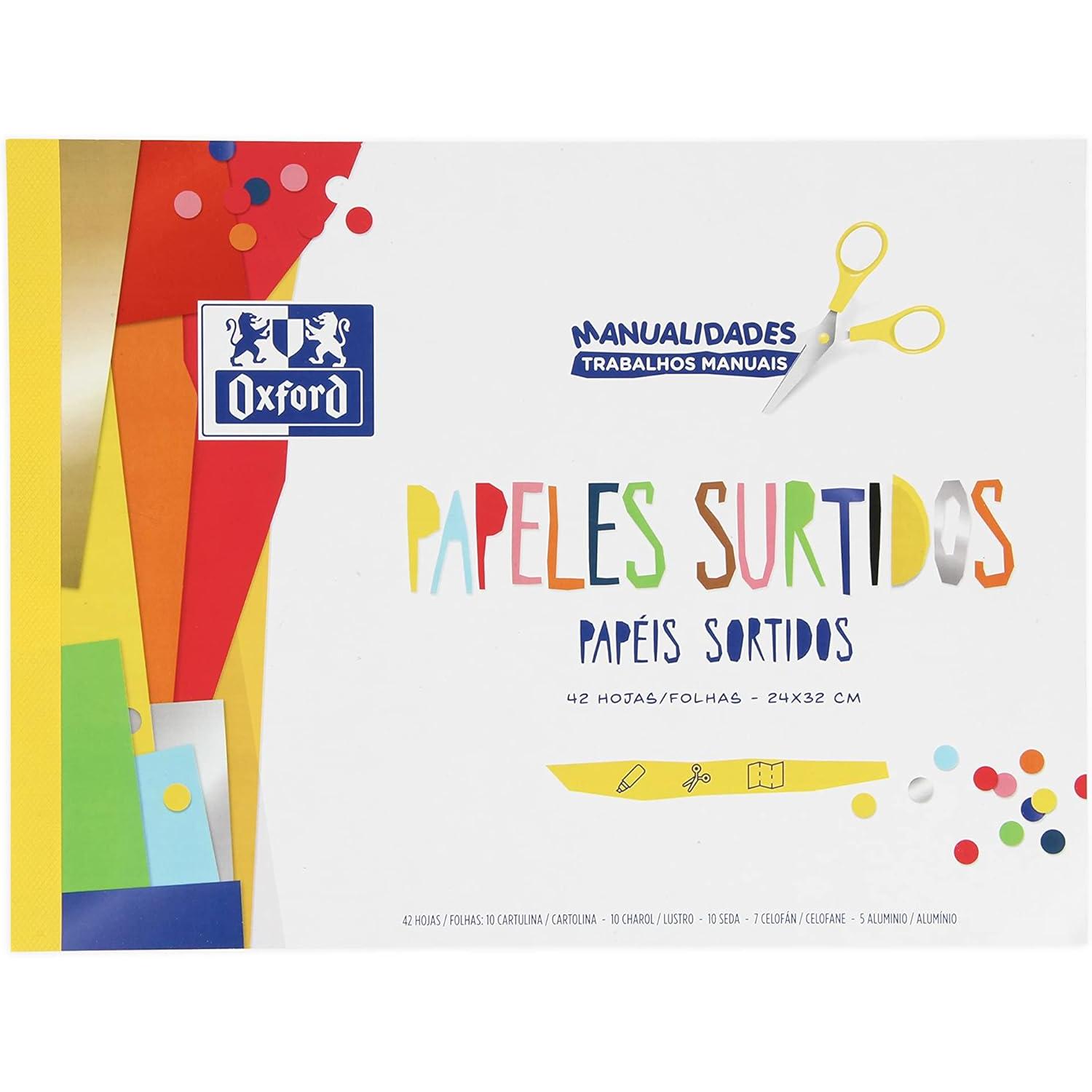 OXFORD Manualidades Bloc Encolado Papeles Surtidos A4 Tapa Blanda 42 Hojas