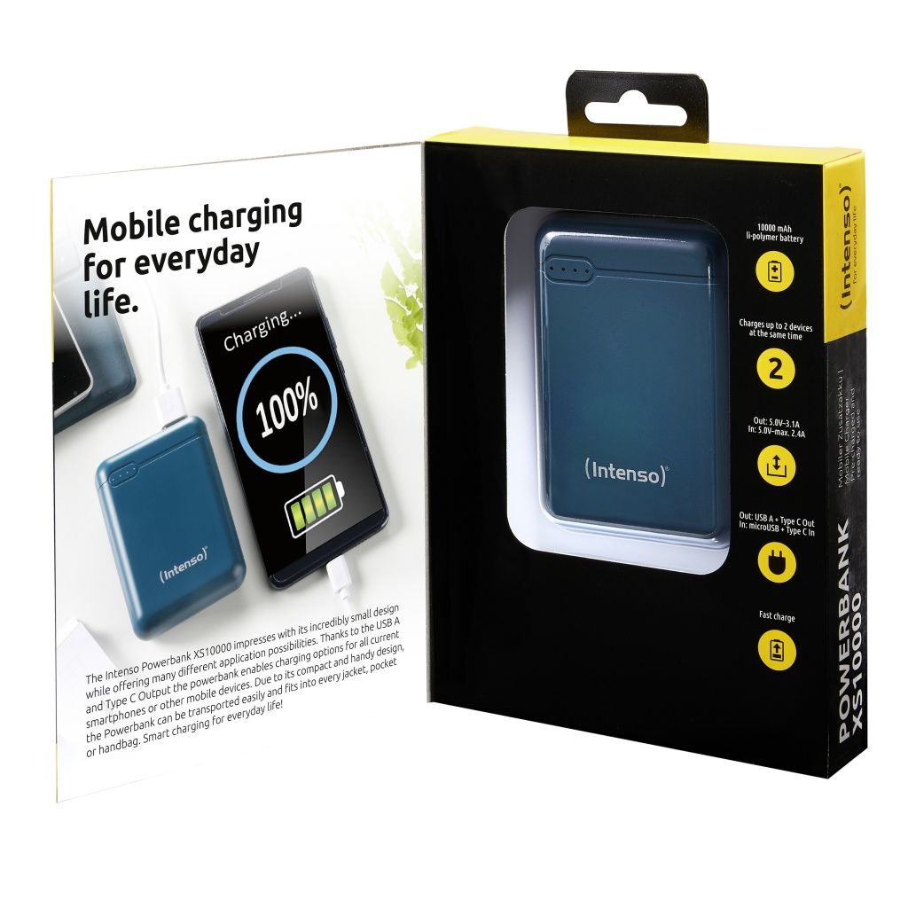 Intenso - Batería externa 7313537 de 10000 mAh para smartphones y tablets, diseño compacto y ligero con indicadores LED, color petróleo