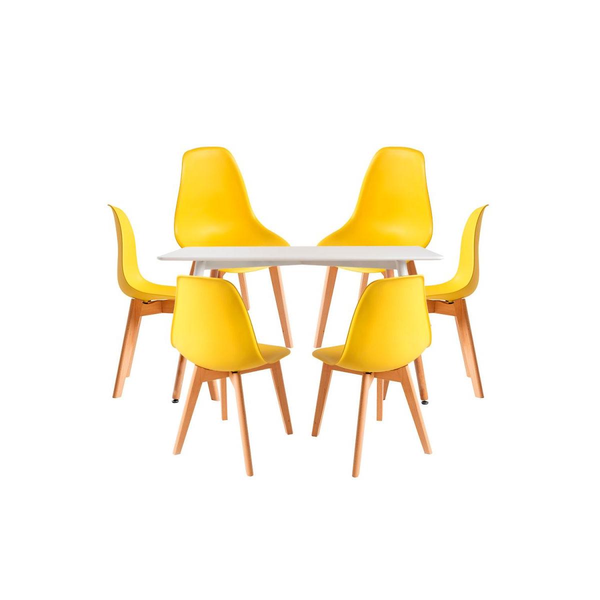 Regalos Miguel - Conjuntos de mesa y sillas - Conjunto Mesa Tower Rectangular 120 x 80 cm Blanca y Pack 6 Sillas Kelen - Amarillo