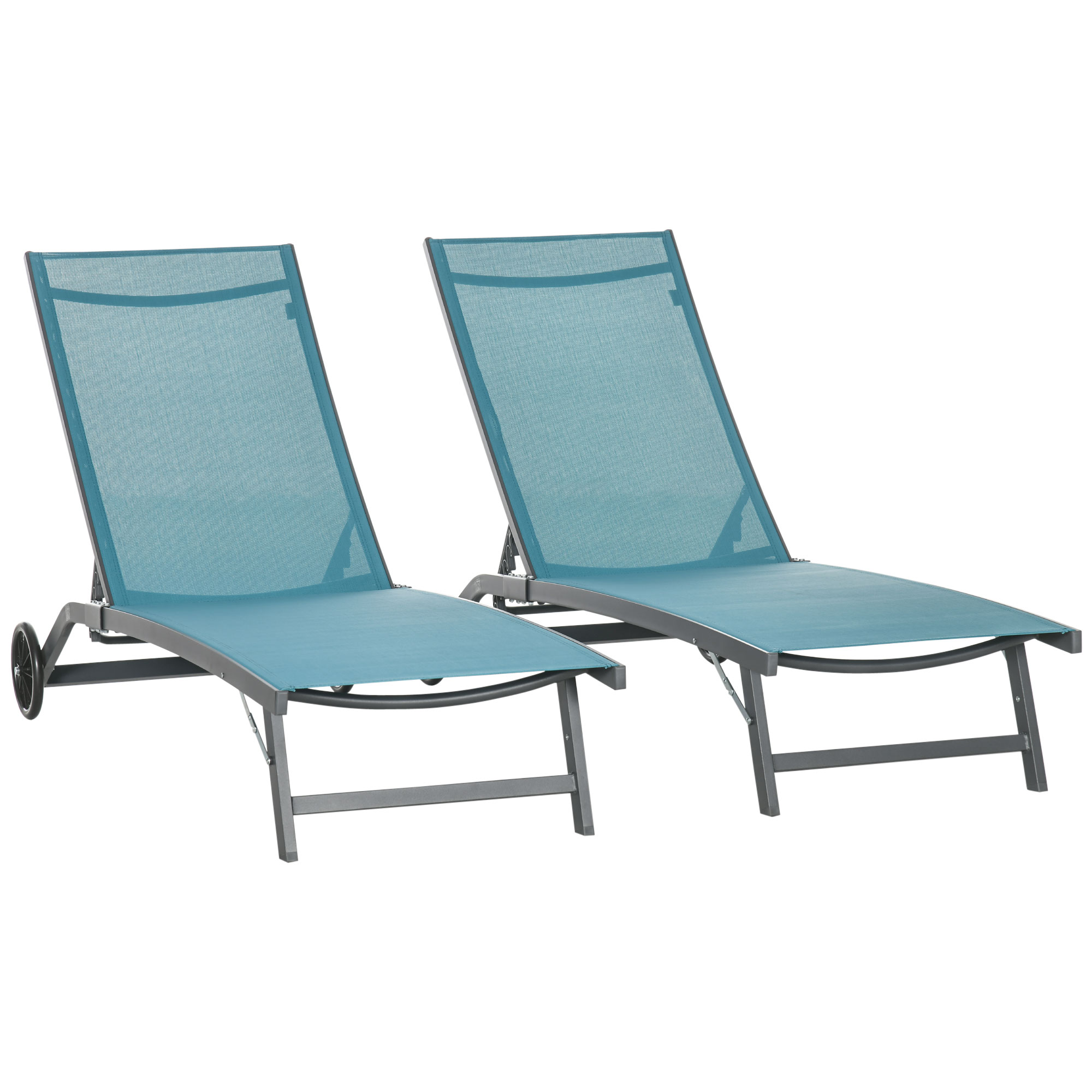 Outsunny Pack de 2 Tumbonas de Jardín Exterior Tumbonas Reclinables de Aluminio con Respaldo Ajustable de 5 Niveles y Ruedas para Playa Piscina 165x66x102 cm Gris Oscuro