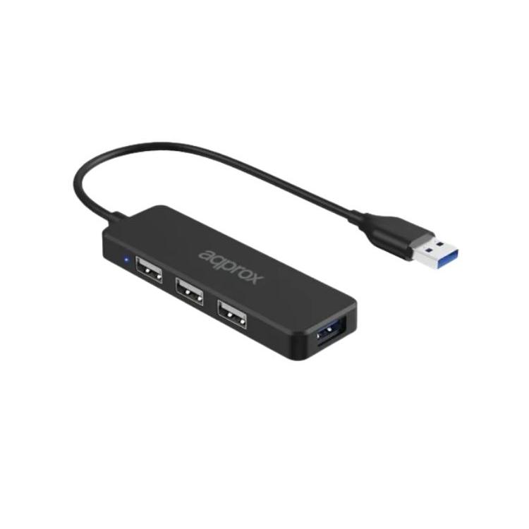 Hub 3 puertos usb 2.0 + 1 puerto usb 3.0 negro approx