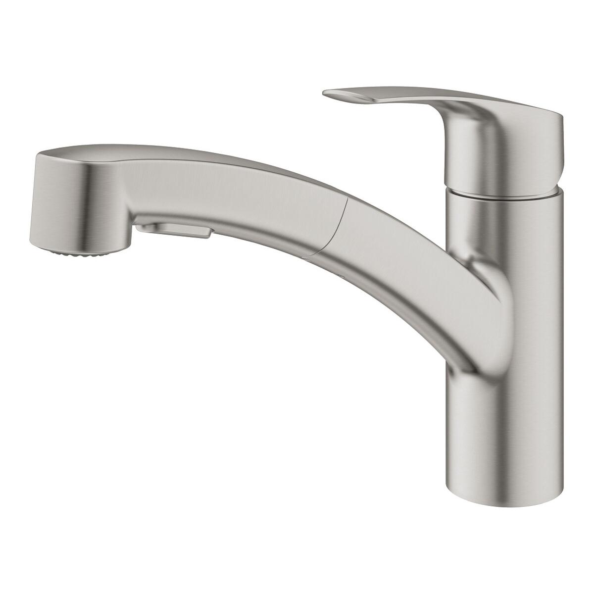 Grifo monomando para fregadero Eurosmart cromado, cartucho cerámico de 35 mm, caño alto giratorio de 2 chorros, ángulo de rotación del caño 90°