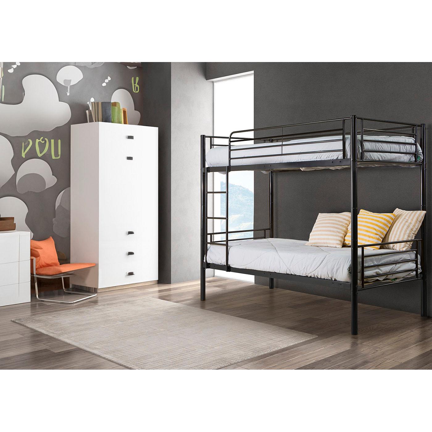 Litera Metalica Doble Cama 90cm AS-110 Negro + 1 Colchon (90x190 cm)