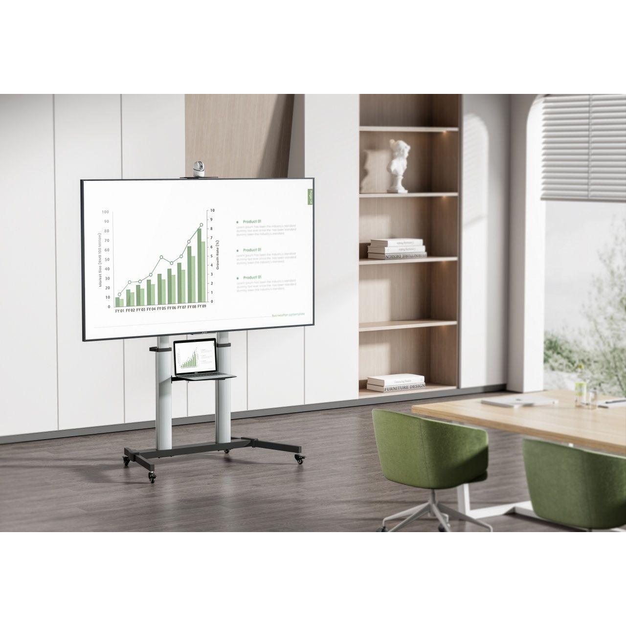 Ewent - Soporte de suelo con ruedas EW1592 para TV de 60 a 100 pulgadas, compatible VESA hasta 1000 x 600 mm, carga 100 kg, ajuste vertical e inclinación sin herramientas