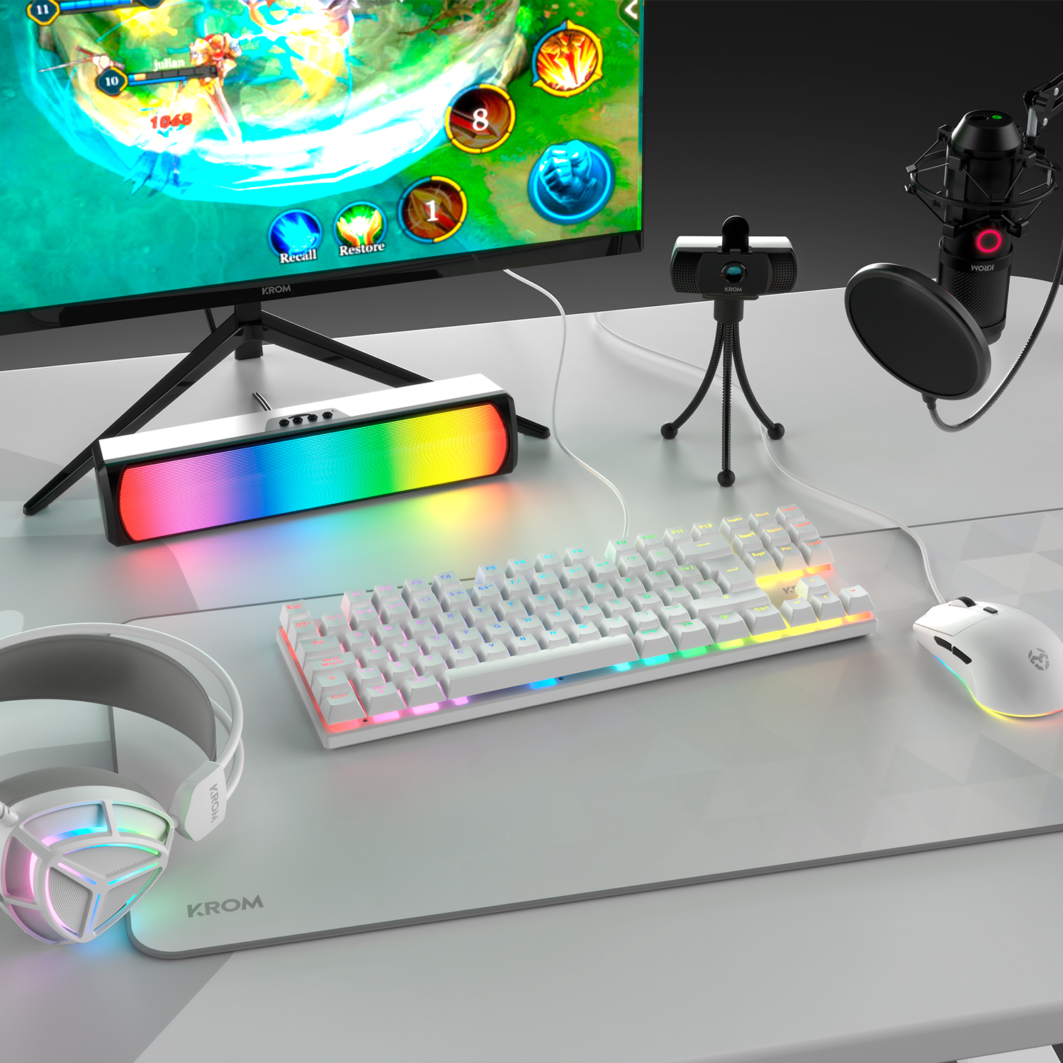 KROM Klass - Pack Gaming 4 en 1, Teclado mecánico TKL RGB, Ratón óptico 7200 DPI, Auriculares con controladores de 50 mm , Alfombrilla XXL,  Set completo para PC y portátil gamer