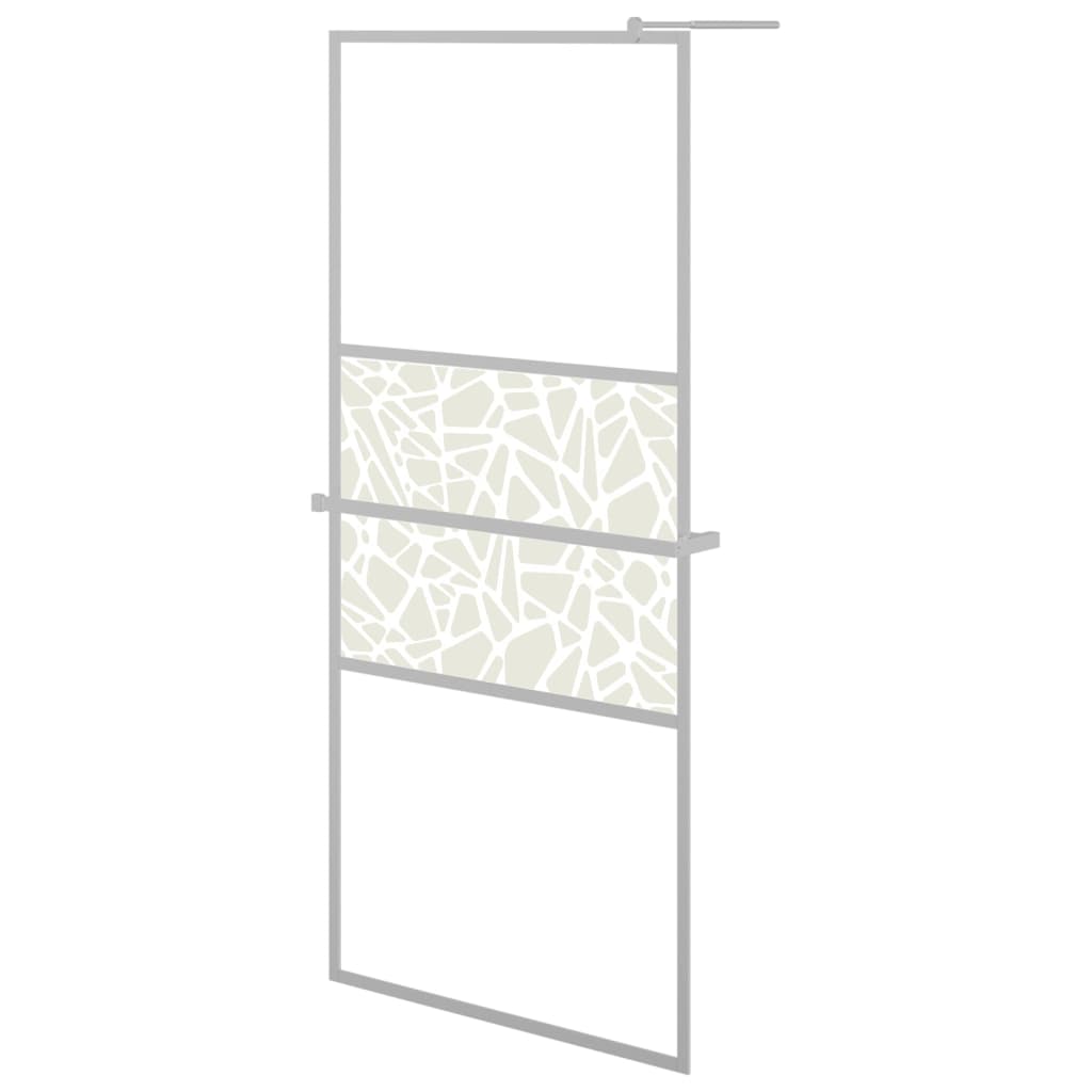 vidaXL Mampara ducha con estante vidrio ESG aluminio cromado 80x195 cm mampara Modelo Medio esmerilado, Stone design, 2 barras horizontales y mas