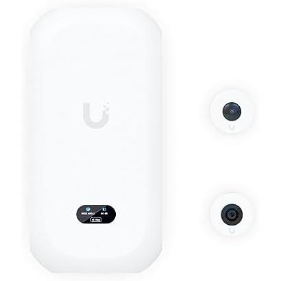 Ubiquiti AI Theta 8MP Wide Angle and 12MP Fisheye Camera, durable outdoor camera with dual lens, flexible design, CE certified for robust quality in outdoor use.
