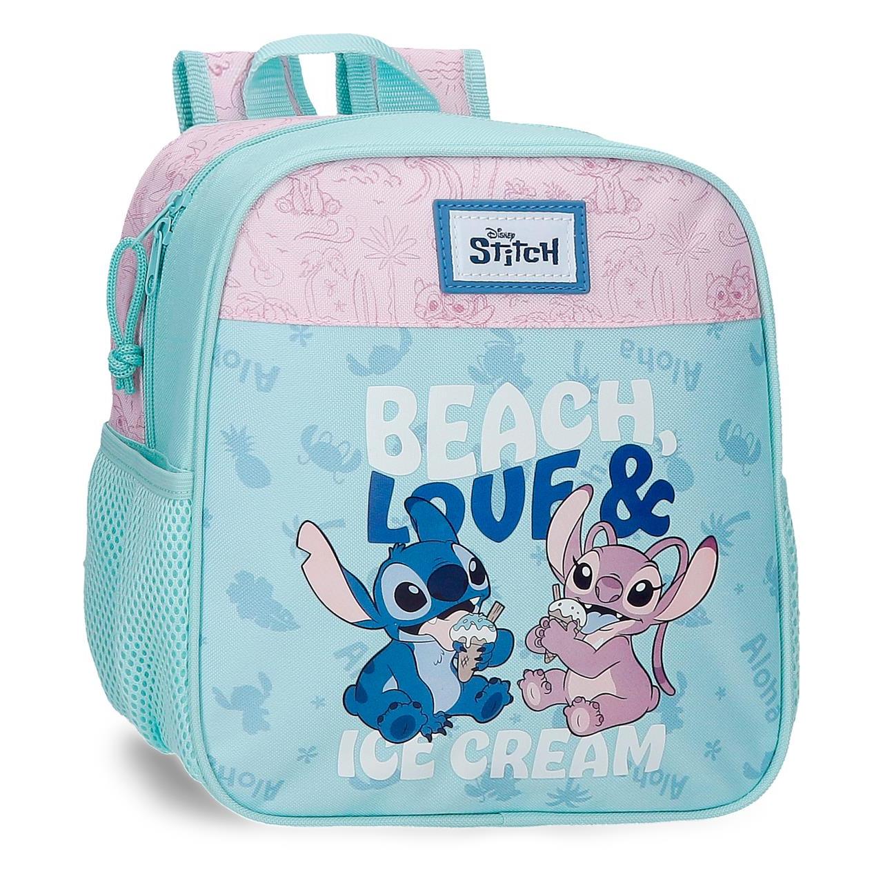 Mochila escolar adaptable a carro Stitch Beach & Love 23x25x10cm Turquesa