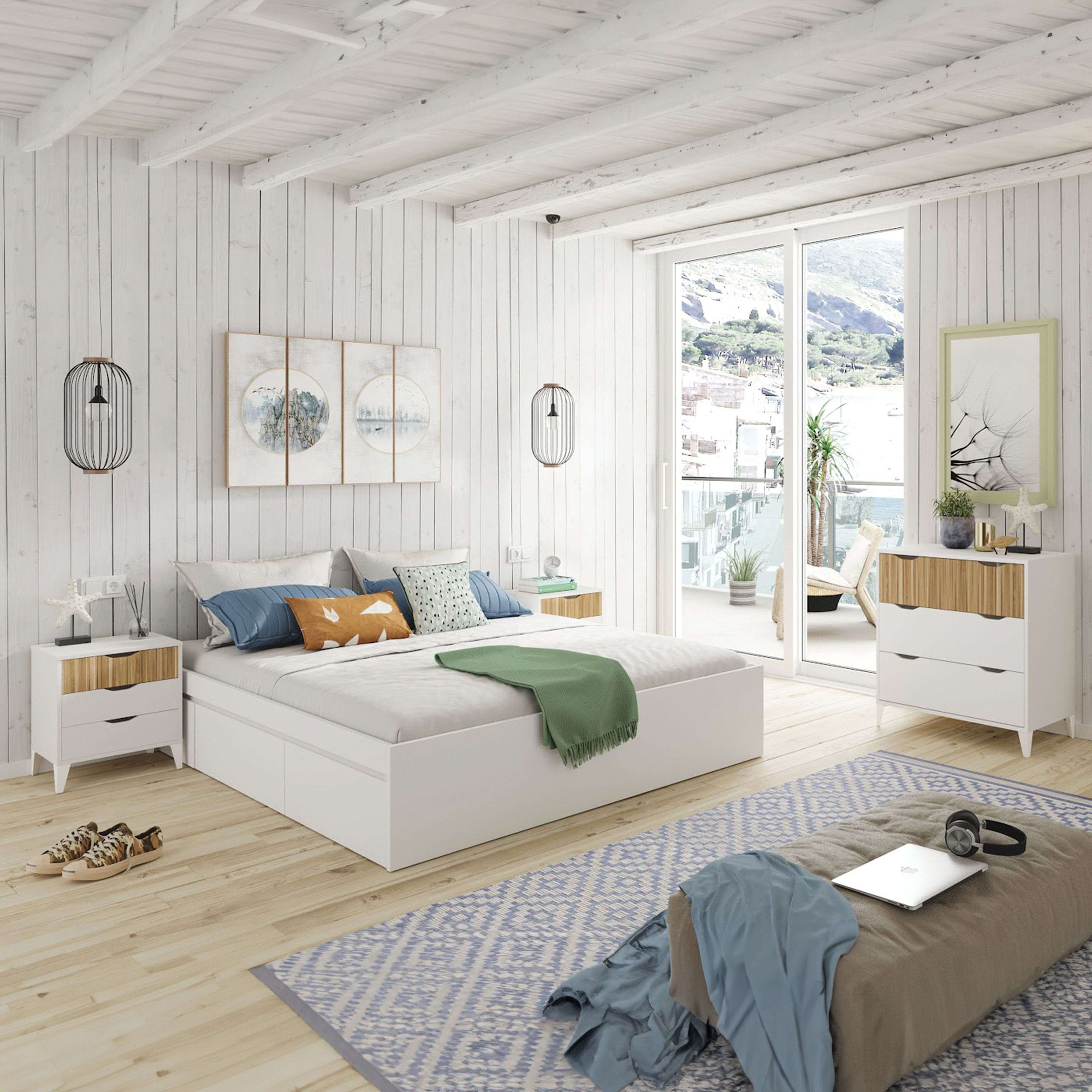 Miroytengo Pack Muebles Dormitorio Matrimonio Completo Estilo Nórdico Color Roble Natur y Blanco Mate