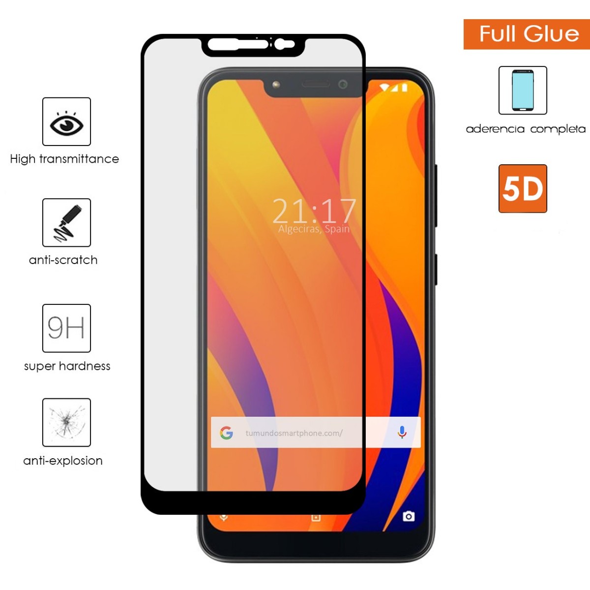 Tumundosmartphone Protector Cristal Templado Completo 5D Full Glue Negro para Vsmart Joy 1+ Plus Vidrio
