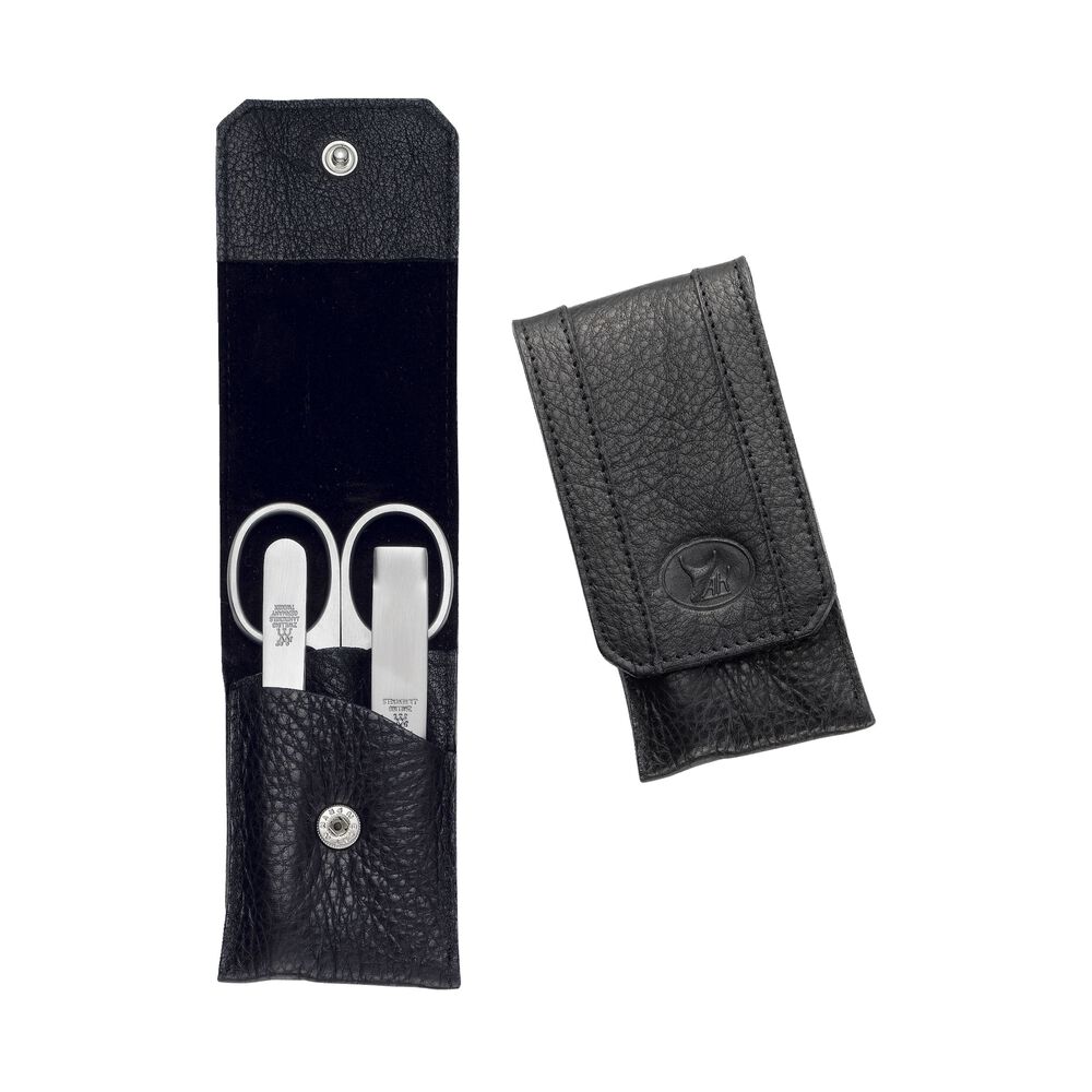 ZWILLING - Estuche Belleza Manicura 5¡3 Piezas, Cuero Yak Negro, Cremallera, Cortauñas, Tijeras, Pinzas, Calidad