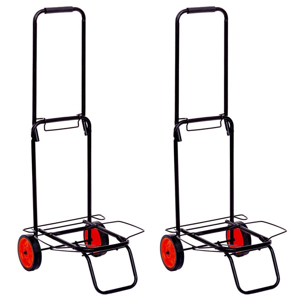Pack de 2 carros playa portasillas y portatodo plegables de acero negro de 34x45x100 cm