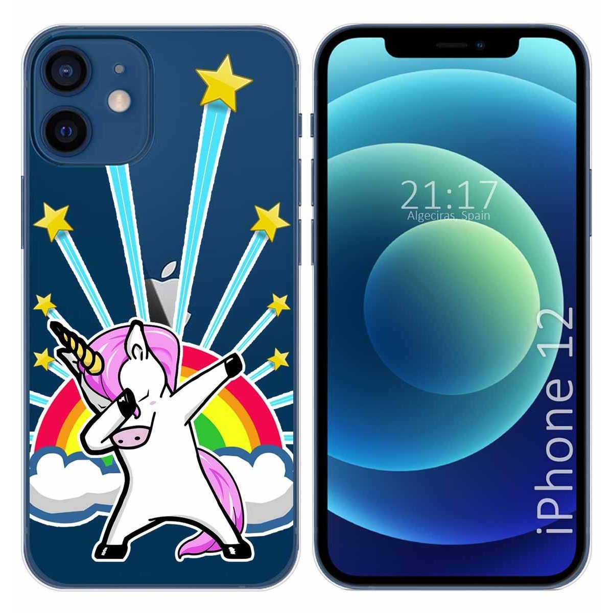Tumundosmartphone Funda Gel Transparente para Iphone 12 / 12 Pro (6.1) diseño Unicornio Dibujos