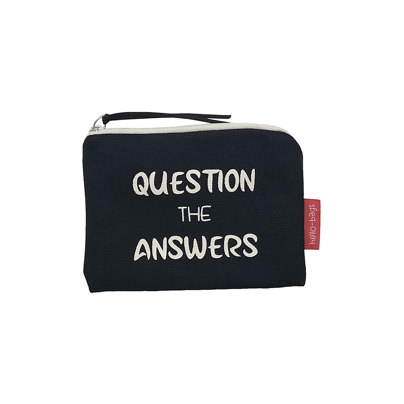 Hello-Bags. Bolso Monedero / Billetero / Tarjetero con cremallera y forro interior. Exterior: Algodón 100%. Incluye sobre kraft de regalo. Modelo: "QUESTION". Crudo / Negro. 14x10 cm.