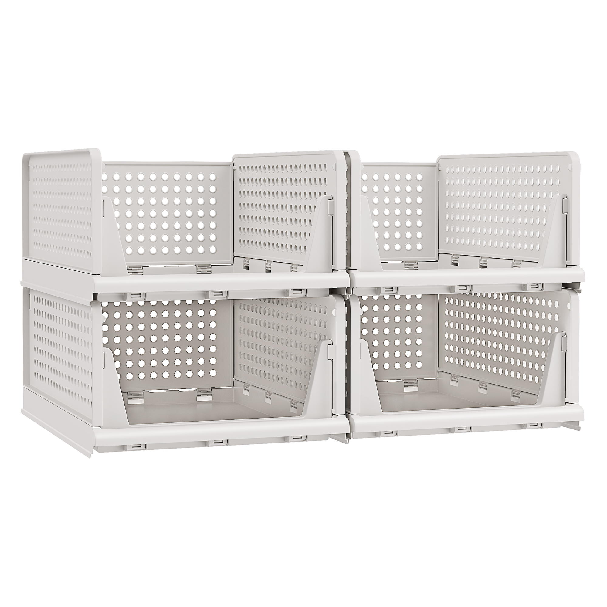 SONGMICS Organizador de Armario Plegable, Apilable, Cesta Extraíble, Juego de 4, Almacenamiento y Organización, Plástico, Dormitorio, Oficina, Baño, Blanco